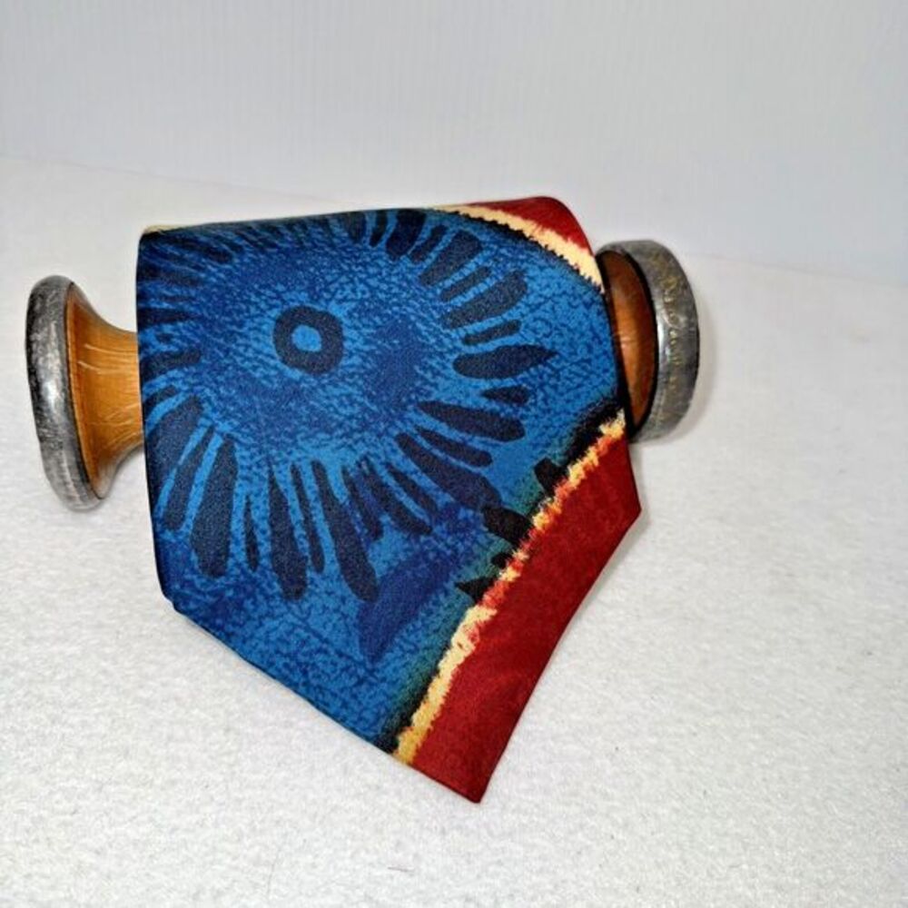 Burma Bibas Necktie Mens OS Blue‎ Red Abstract Sunburst Silk Artistic Retro Bold